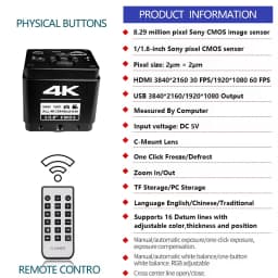 YIZHAN 4K UHD Electron Digital Microscope IMX678 HDMI Type-C Welding Video Camera 150X Zoom Lens Metal Bracket Remote Control