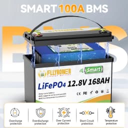 FLLYROWER 12V 168AH LiFePO4 Lithium Battery Pack With Bluetooth BMS 8000+Cycles For Touring Campers Off-Road Solar Wind Battery