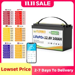 FLLYROWER 12V 168AH LiFePO4 Lithium Battery Pack With Bluetooth BMS 8000+Cycles For Touring Campers Off-Road Solar Wind Battery