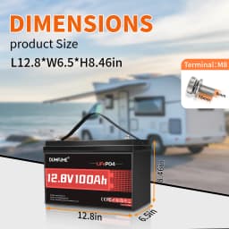 Dumfume 12V 100Ah Lifepo4 Lithium Battery 100A BMS 12V 600Ah/12V 314Ah/24V 100Ah/36V 100Ah Battery Solar RV 1 Year Warranty