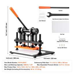 SucceBuy Leather Cutting Machine Embossing Plate Manual Die Cutter 0.47 in Pressure Stroke Leather Embossing Machine