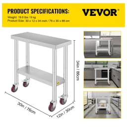 SucceBuy Stainless Steel Kitchen Worktable Shelves Commercial Work Bench Table with Caster Wheels for Home Restaurant Storage
