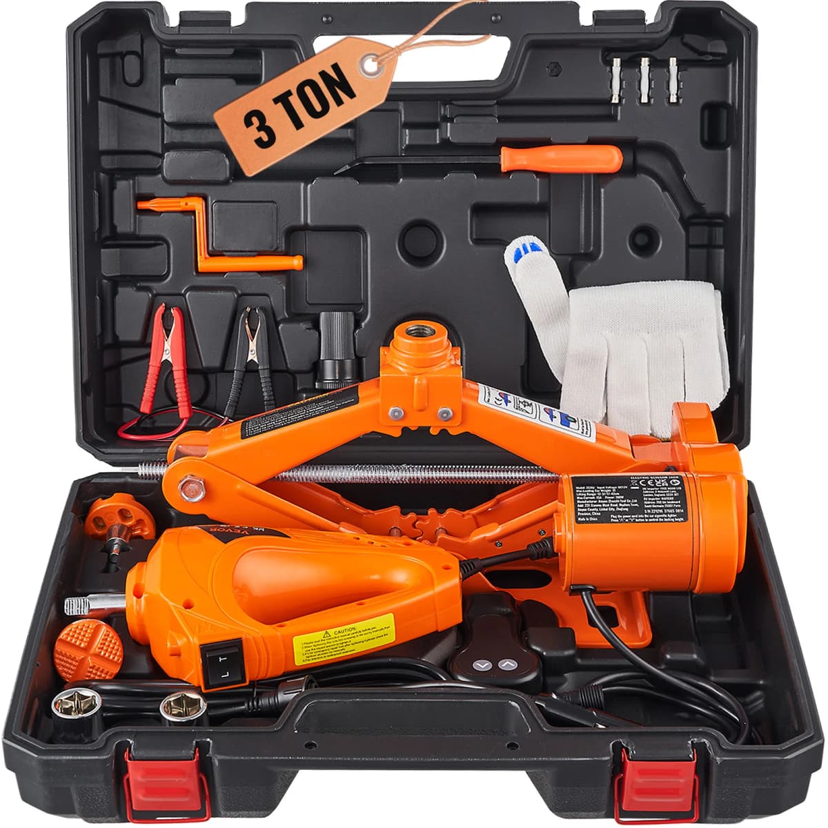 SucceBuy 3T Electric Car Jack Scissor Jack with Electric Impact Wrench 12V Car Jack with Double Saddle for SUV Truck Tire Change
