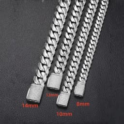 8/10/12/14mm Solid Stainless Steel Cuban Miami Link Chain Necklaces for Men Hip Hop Bling Iced out Rapper Jewelry