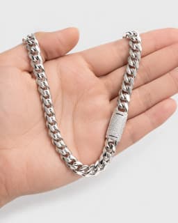 8/10/12/14mm Solid Stainless Steel Cuban Miami Link Chain Necklaces for Men Hip Hop Bling Iced out Rapper Jewelry