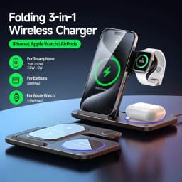 30W 3 in 1 Fast Wireless Charger Stand Foldable Wireless Charging for IPhone 15 14 13 12 11 Apple Watch 9 8 7 6 5 Airpods Pro