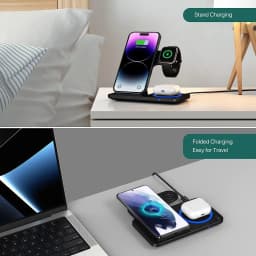 30W 3 in 1 Fast Wireless Charger Stand Foldable Wireless Charging for IPhone 15 14 13 12 11 Apple Watch 9 8 7 6 5 Airpods Pro