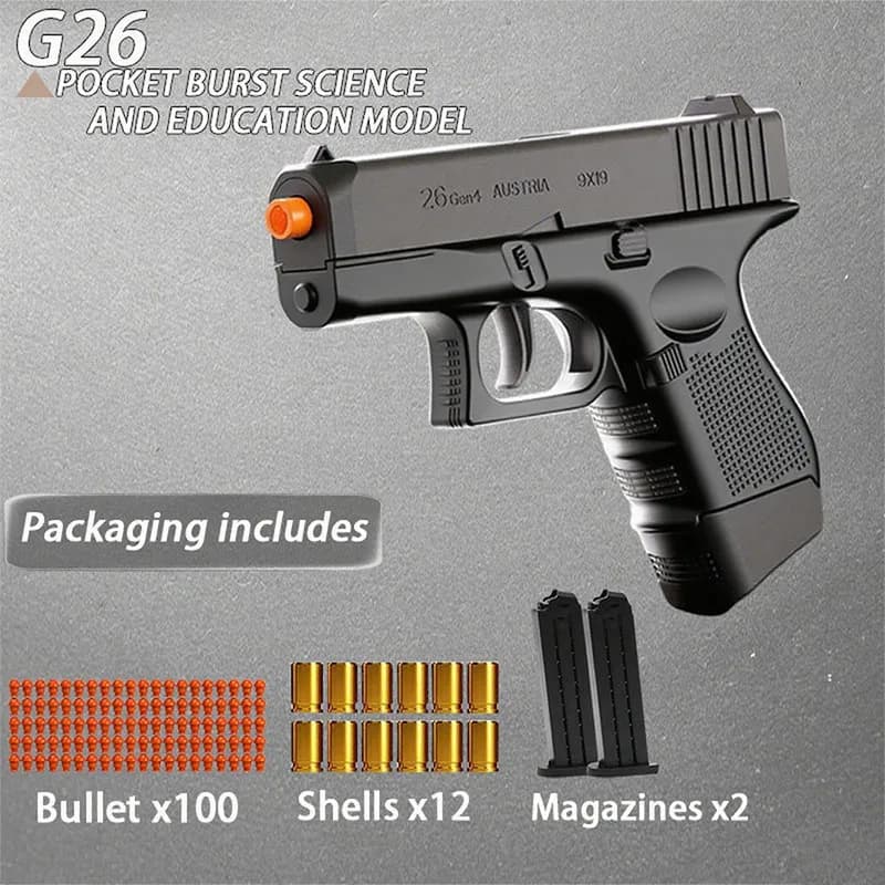 G26 toy gun, soft bullet toy gun - the perfect toy for all ages, fully accessorized, black