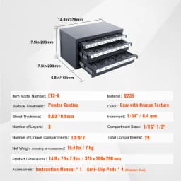 SucceBuy Steel Drill Dispenser Organizer Cabinet Storage Drill Bit Dispenser Cabinet Three-Drawer Drill Bit Organizer Cabinet