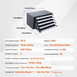 SucceBuy Steel Drill Dispenser Organizer Cabinet Storage Drill Bit Dispenser Cabinet Three-Drawer Drill Bit Organizer Cabinet