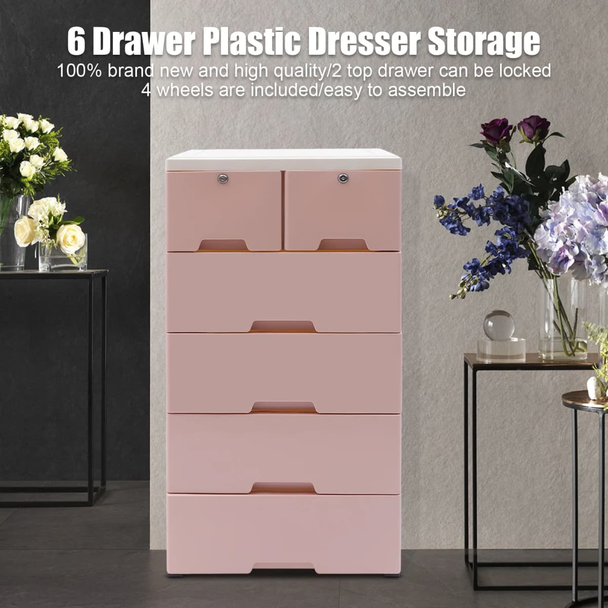 Classic 6 Drawer Plastic Dresser Storage Tower Closet Organizer Unit for Home Office Bedroom