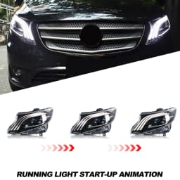 LED Headlights for Mercedes Benz Vito Metris 2016-2023 Sequential Turn Signal Projector Front Lamps Pair Assembly