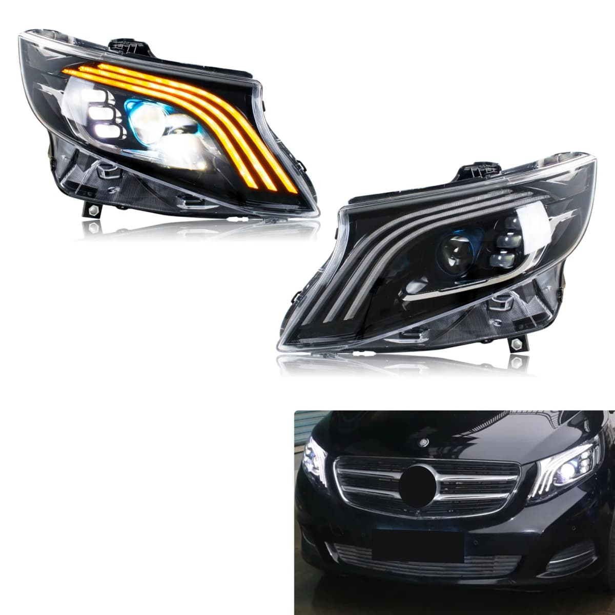 LED Headlights for Mercedes Benz Vito Metris 2016-2023 Sequential Turn Signal Projector Front Lamps Pair Assembly