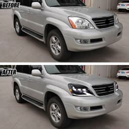 LED Headlights for Lexus GX470 2003-2009 Triple Projectors DRL Sequential Indicator Black Housing Front Lamps Pair Assembly