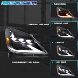 LED Headlights for Lexus GX470 2003-2009 Triple Projectors DRL Sequential Indicator Black Housing Front Lamps Pair Assembly
