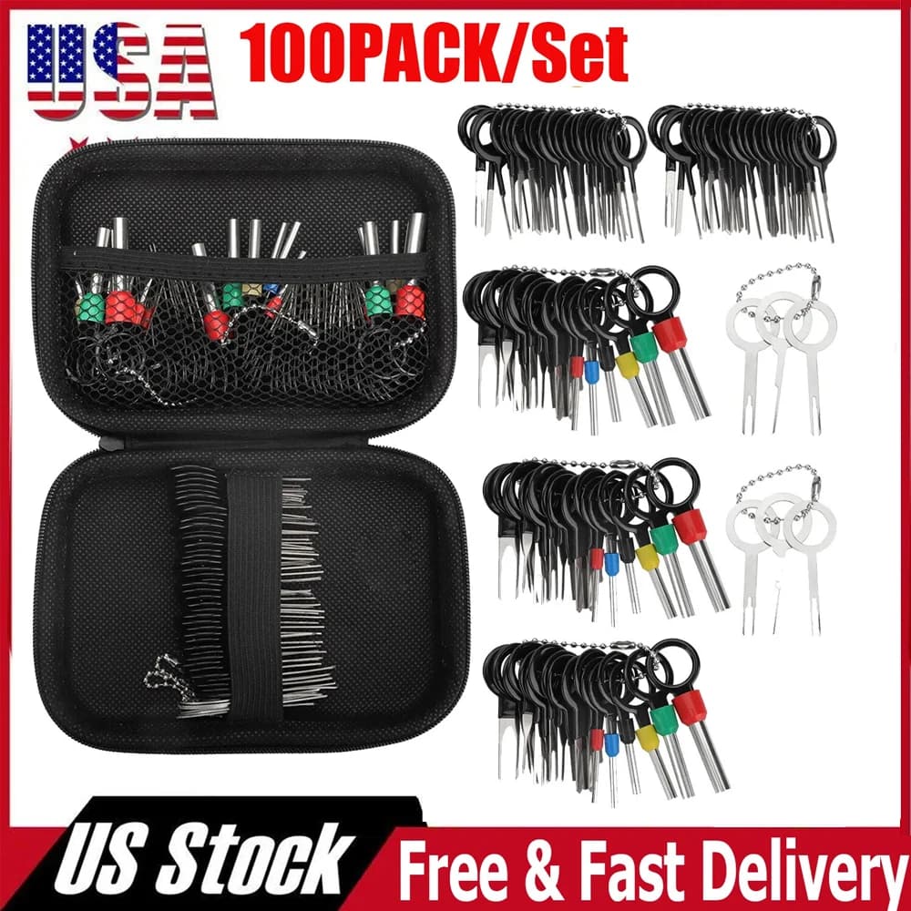 New 100 PCS Car Terminal Removal Repair Tools Electrical Wiring Crimp Connector Pin Extractor Kit Keys Automotive Plug Pullers