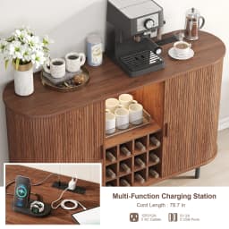 Wine Bar Cabinet w/ LED Light,Liquor Cabinet for Home,Coffee Bar Cabinet w/ Wine Rack & Glass Holder,Walnut Buffet Sideboard