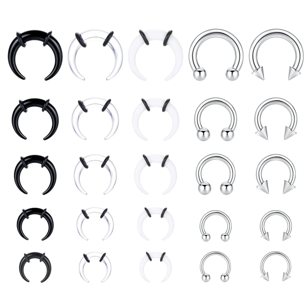 Septum Stretcher Set Stainless Steel Acrylic Tapers Pinchers for Women Men Round Septum Piercing Jewellry 14G-6G Ring Kit
