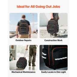 SucceBuy 110lbs Rolling Tool Backpack 14/15in Roller Tool Bag on Wheels with 45/72 Pockets Toolbag Organizers for Mechanic Tools