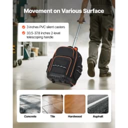 SucceBuy 110lbs Rolling Tool Backpack 14/15in Roller Tool Bag on Wheels with 45/72 Pockets Toolbag Organizers for Mechanic Tools
