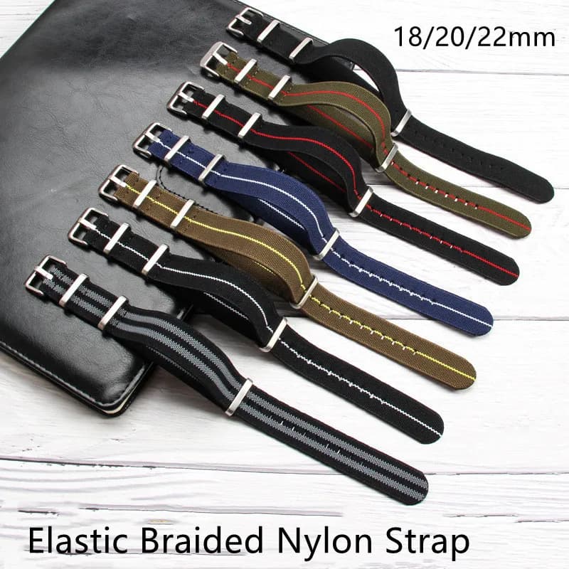 18/20/22mm Elastic Woven NATO Watch Strap Nylon Universal Wristband Breathable Comfortable Watchband for Omega Seiko IWC 2028