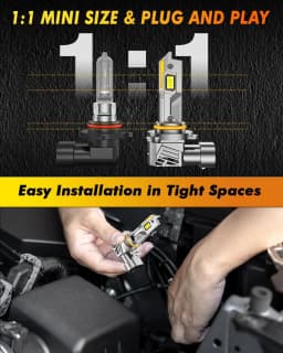 2PCS LED 9012 HIR2 Light Bulbs,90000LM 6500K, 360° Adjustable Quick Install,Real 1:1 Size Direct Replacement 9012 Fog Light Bulb