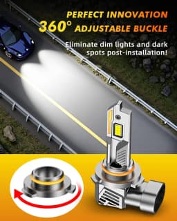 2PCS LED 9012 HIR2 Light Bulbs,90000LM 6500K, 360° Adjustable Quick Install,Real 1:1 Size Direct Replacement 9012 Fog Light Bulb