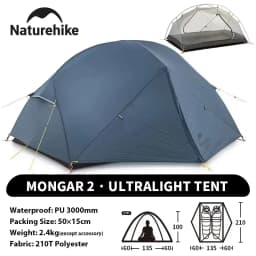 Naturehike Mongar 2 Person Backpacking Tent 210T Ultralight Travel Tent Waterproof Hiking Survival Outdoor Camping Tent