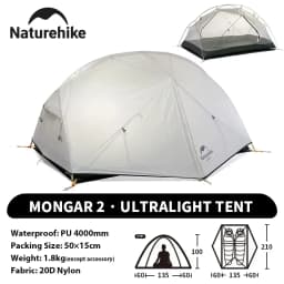 Naturehike Mongar 2 Person Backpacking Tent 210T Ultralight Travel Tent Waterproof Hiking Survival Outdoor Camping Tent