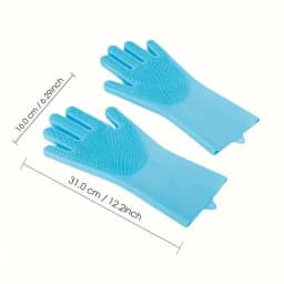 Multi-Purpose Silicone Scrubber Cleaning Gloves Reusable Blue for Kitchen Dishwashing Bathroom & Car Cleaning