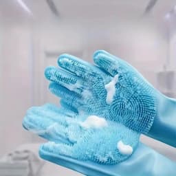 Multi-Purpose Silicone Scrubber Cleaning Gloves Reusable Blue for Kitchen Dishwashing Bathroom & Car Cleaning