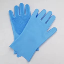 Multi-Purpose Silicone Scrubber Cleaning Gloves Reusable Blue for Kitchen Dishwashing Bathroom & Car Cleaning