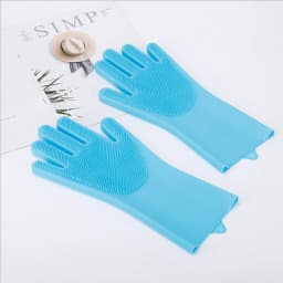 Multi-Purpose Silicone Scrubber Cleaning Gloves Reusable Blue for Kitchen Dishwashing Bathroom & Car Cleaning