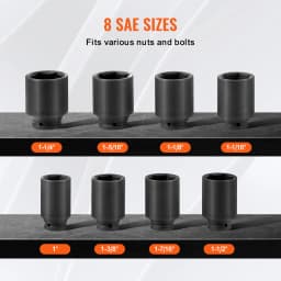SucceBuy Axle Nut Impact Socket Set Drive Deep 6-Point 8-Piece SAE Spindle Nut Socket Set CR-MO Heat Treated Large Socket Set