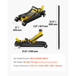 SucceBuy 2.5 Ton Floor Hydraulic Jack Pneumatic Low Profile Floor Jack Heavy-Duty Steel Floor Jacks with Single Piston Lift Pump