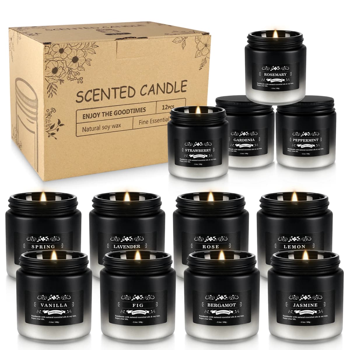 12 Pieces of Gradient Black and White Scented Candles, High-Quality Soy Wax Scented Candles as Gifts, Suitable for Men and Women