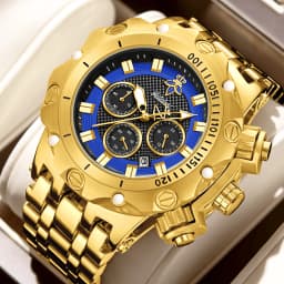YaLaLuSi Men's Fashion Sport Waterproof Watch Luxury Gold Strap Multifunction Chronograph Wristwatch Free Shipping