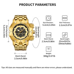 YaLaLuSi Men's Fashion Sport Waterproof Watch Luxury Gold Strap Multifunction Chronograph Wristwatch Free Shipping