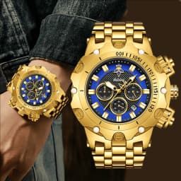 YaLaLuSi Men's Fashion Sport Waterproof Watch Luxury Gold Strap Multifunction Chronograph Wristwatch Free Shipping