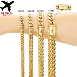 14K Gold-Plated Cuban Necklace Miami Cuban Link Chain 6-14mm Stainless Steel Technology Anti-Rust Colorfast Waterproof Anti-Friction The Best Gift for Men and Women Men's Jewelry