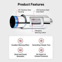 Universal Car Exhaust Pipe Muffler Tail Pipe High Quality Stainless Steel 50 57 63 76MM Inlet 76 101MM Outlet Length 381mm 469mm