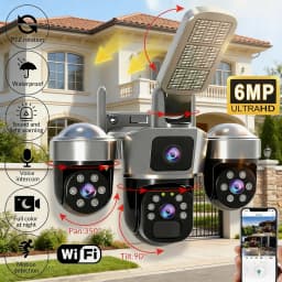 Solar Camera 3-Lens 6MP WiFi Security Camera V380 Pro Two-Way Audio Night Vision Auto Tracking PIR Outdoor Waterproof CCTV