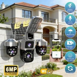 Solar Camera 3-Lens 6MP WiFi Security Camera V380 Pro Two-Way Audio Night Vision Auto Tracking PIR Outdoor Waterproof CCTV