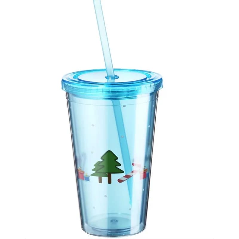Christmas Acrylic Tumbler With Straw 16oz - 2 Pack
