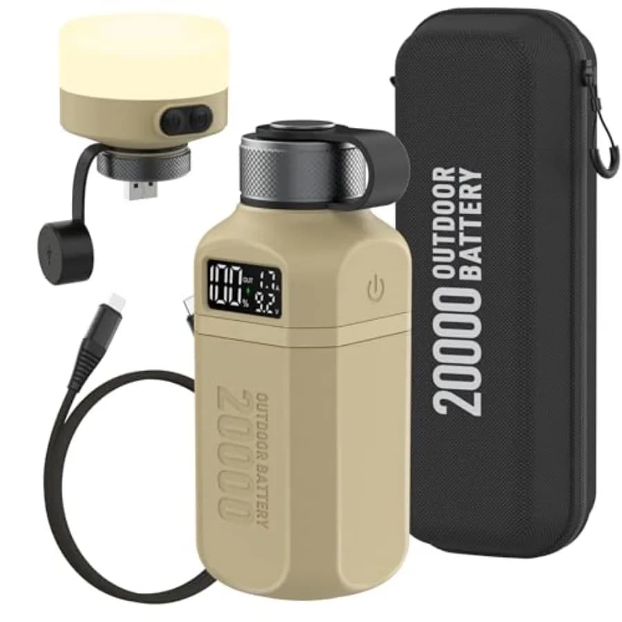 20000mAh Rugged Power Bank with Fast Charge USB-C PD IP68 Waterproof Shockproof Includes 420lm Bright Camping Lantern Tactical
