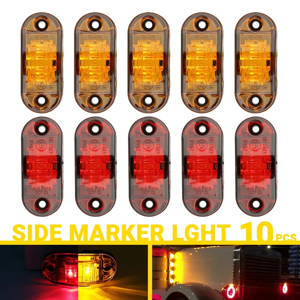 10Pcs Red/Amber Light Side Marker Lights Truck Trailer Turn Signal Light For Car Trucks Van Caravans Super Bright