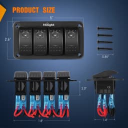 Nilight 4 Gang Rocker Switch Panel with Purple LED Light 5 Pin On Off Pre-Wired Aluminum Toggle Switches Waterproof for 12V/24V Cars Marine Boats ATVs Trailers RV Trucks