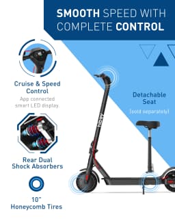 Hiboy KS4 Pro Electric Scooter 500W Powerful Motor, 10" Honeycomb Tires, Up to 25 Miles, 19 MPH Max Speed, Foldable for Easy Storage, Adults Favorite, Hiboy Smart App Control, LED Lights, Lightweight Design, Ideal for City Commuting & Off-Road Adventure