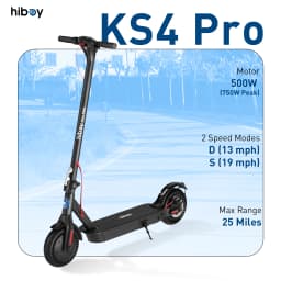 Hiboy KS4 Pro Electric Scooter 500W Powerful Motor, 10" Honeycomb Tires, Up to 25 Miles, 19 MPH Max Speed, Foldable for Easy Storage, Adults Favorite, Hiboy Smart App Control, LED Lights, Lightweight Design, Ideal for City Commuting & Off-Road Adventure