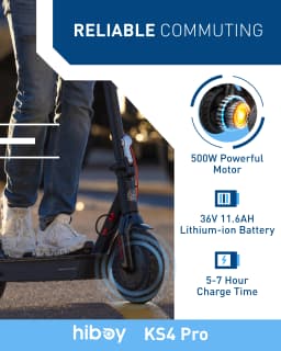 Hiboy KS4 Pro Electric Scooter 500W Powerful Motor, 10" Honeycomb Tires, Up to 25 Miles, 19 MPH Max Speed, Foldable for Easy Storage, Adults Favorite, Hiboy Smart App Control, LED Lights, Lightweight Design, Ideal for City Commuting & Off-Road Adventure
